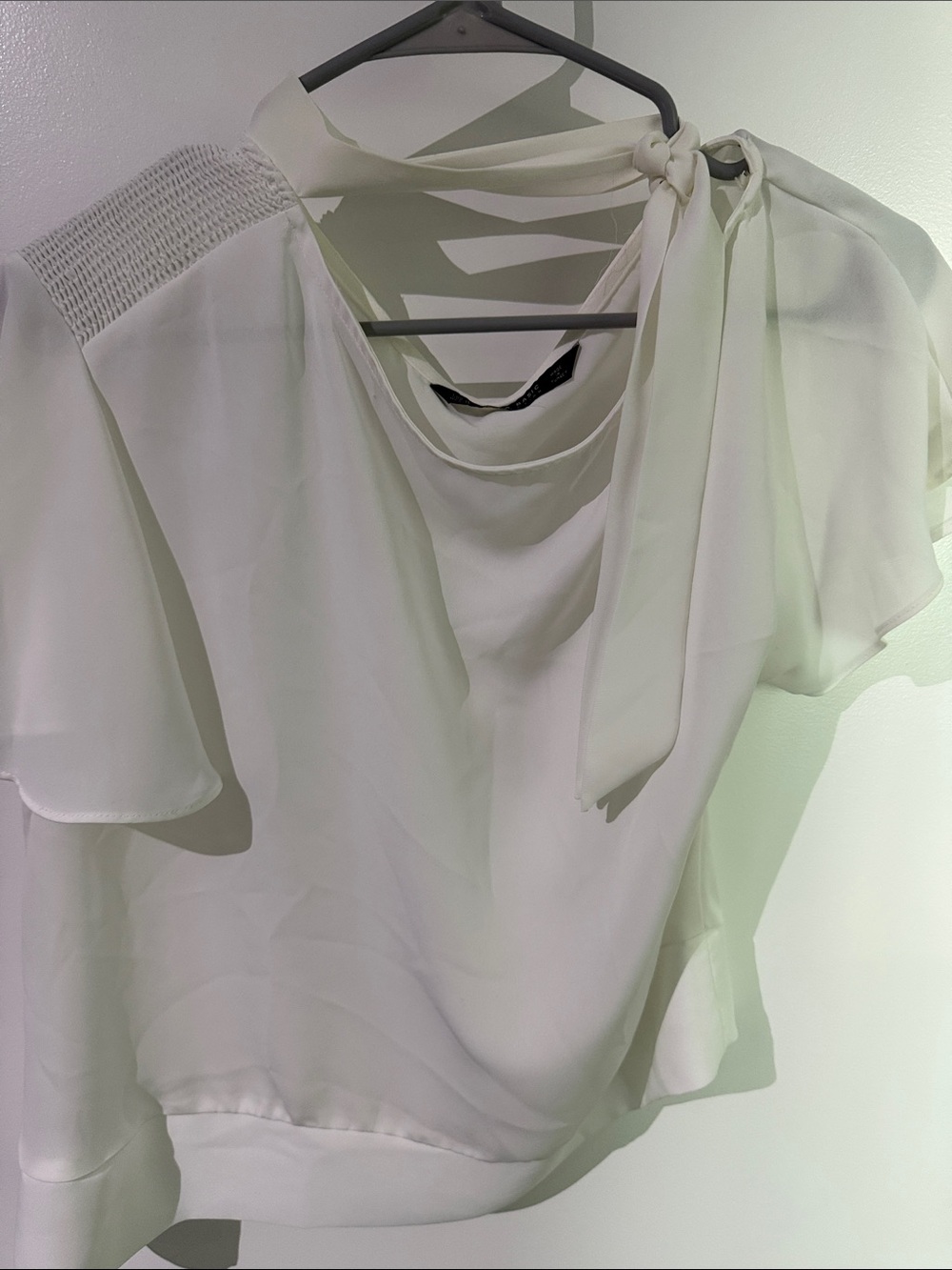 Zara Ivory Tie-Neck Flutter Sleeve Blouse